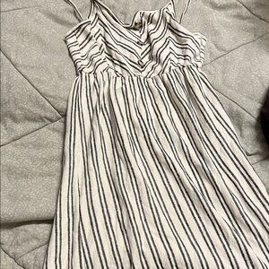 Caution To The Wind White Midi Dress with Black Stripes